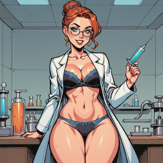 Dr Emily prepares to inject Bruce's testicles with her serum